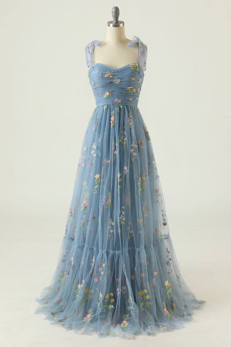 Tulle A-Line Sweetheart Straps Floral Party Prom Dress