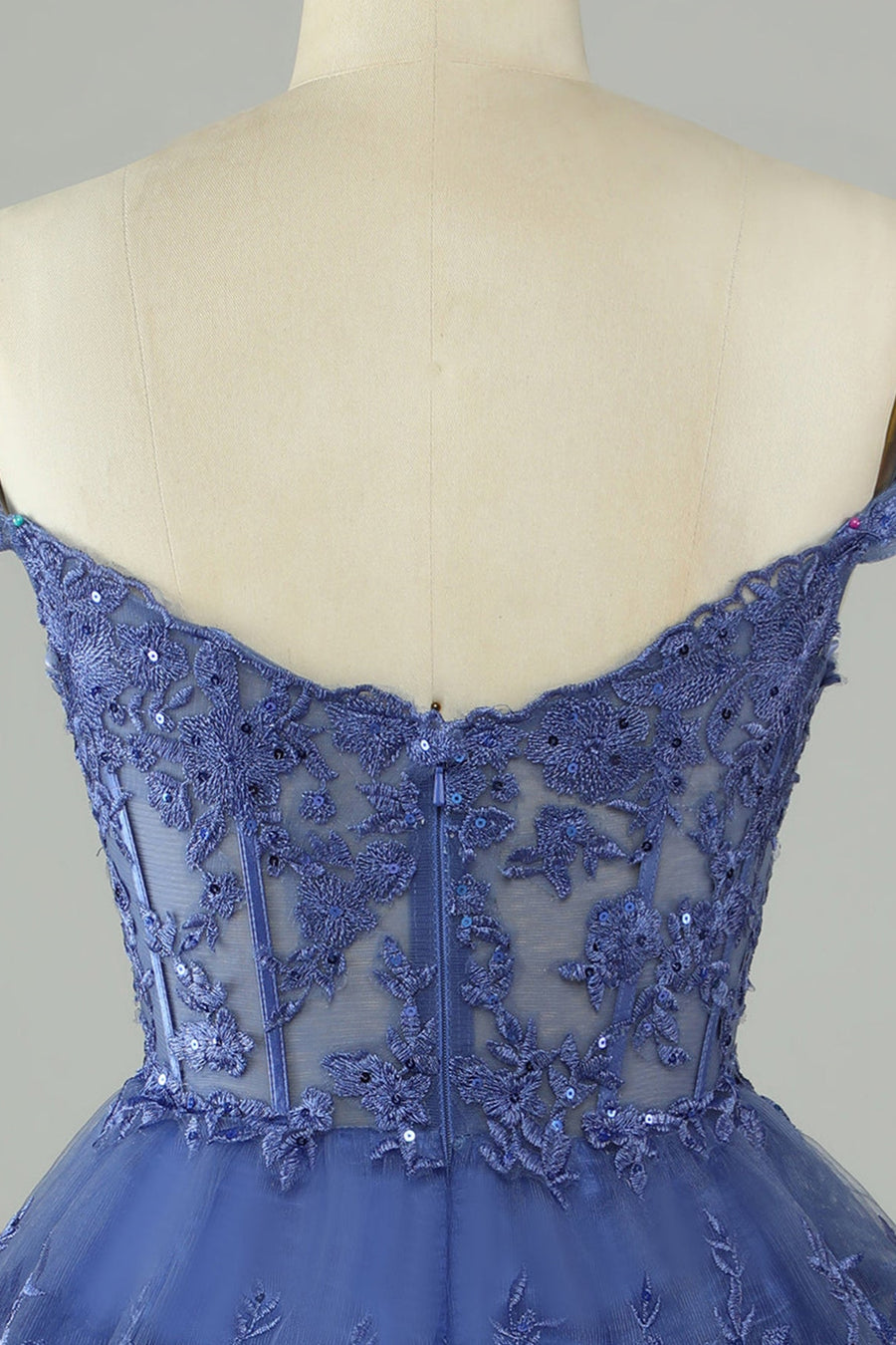 Blue Off-the-Shoulder Appliques Multi-Layers Homecoming Dress