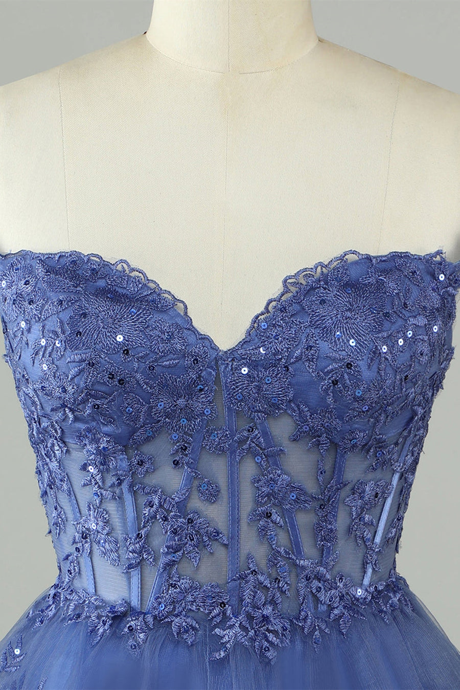 Blue Off-the-Shoulder Appliques Multi-Layers Homecoming Dress