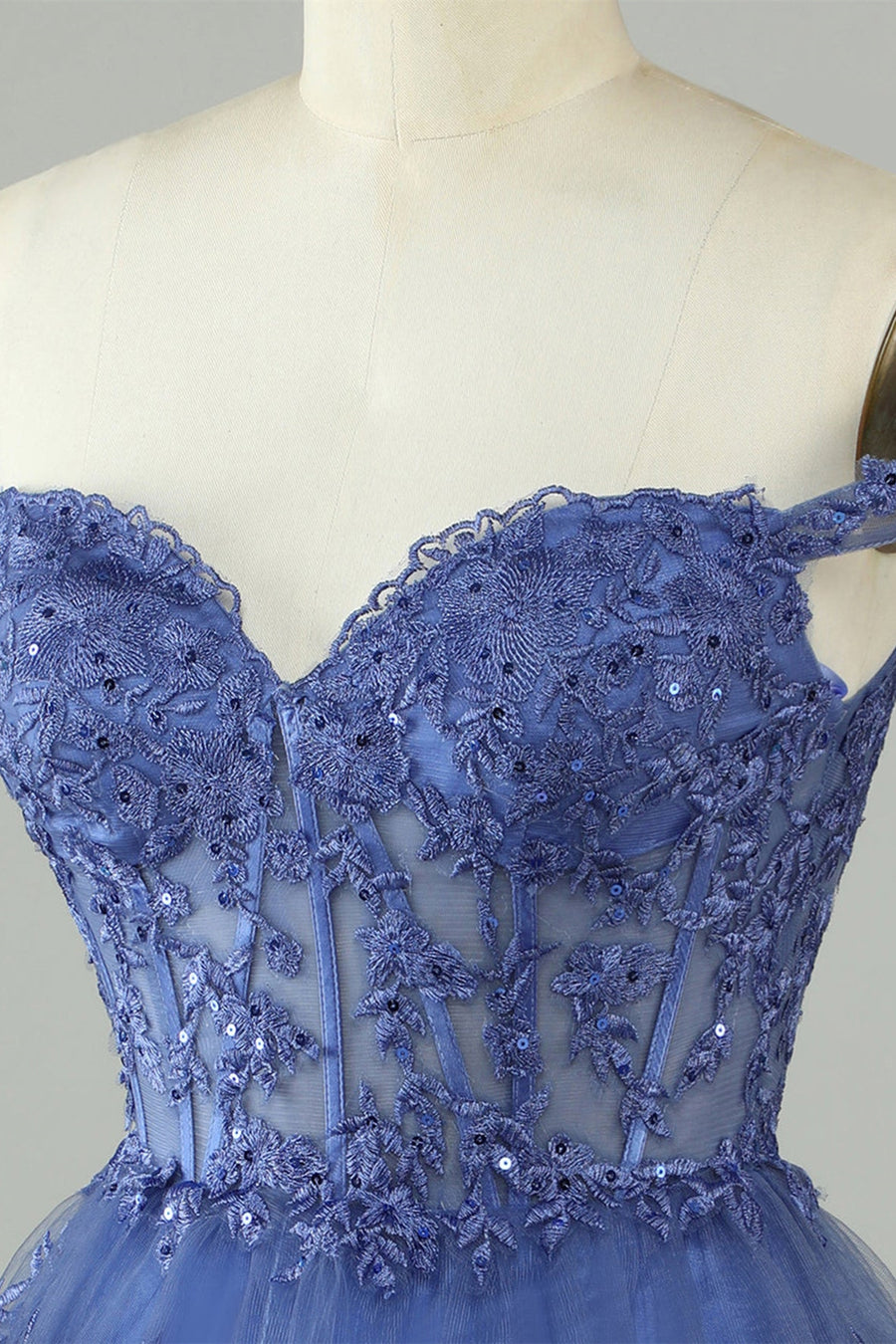 Blue Off-the-Shoulder Appliques Multi-Layers Homecoming Dress