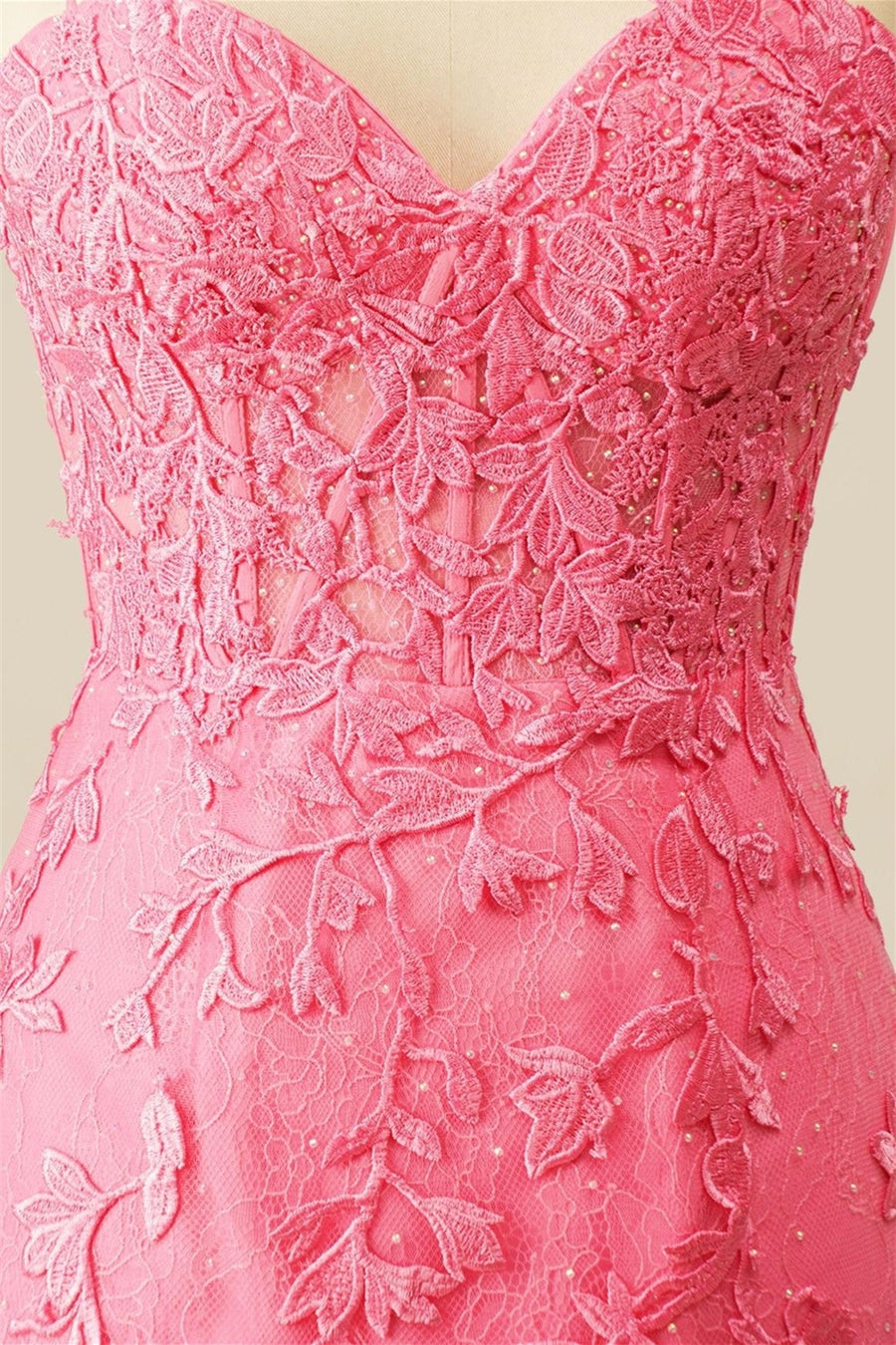 Pink Sweetheart Lace-Up Sheath Appliques Homecoming Dress
