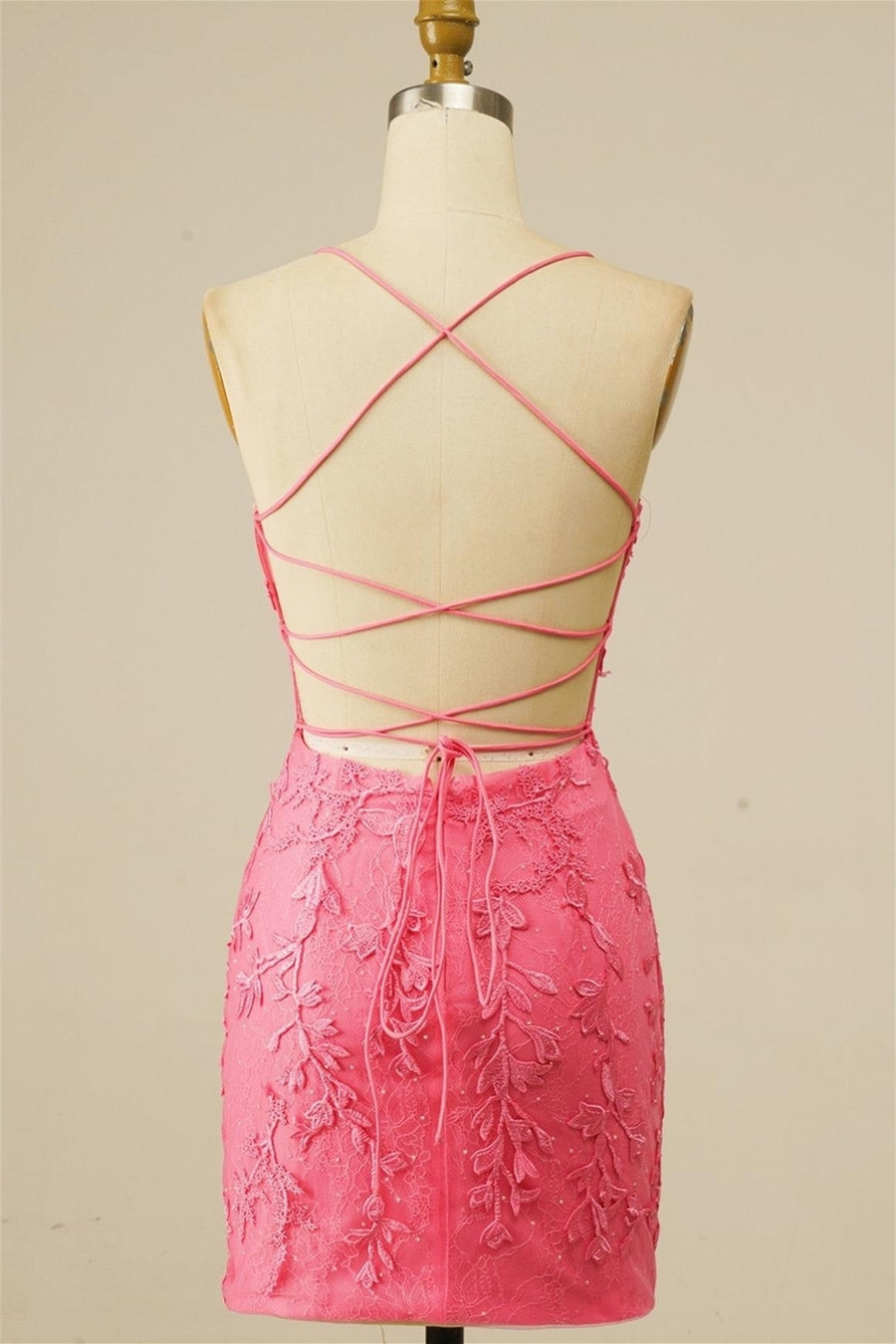 Pink Sweetheart Lace-Up Sheath Appliques Homecoming Dress