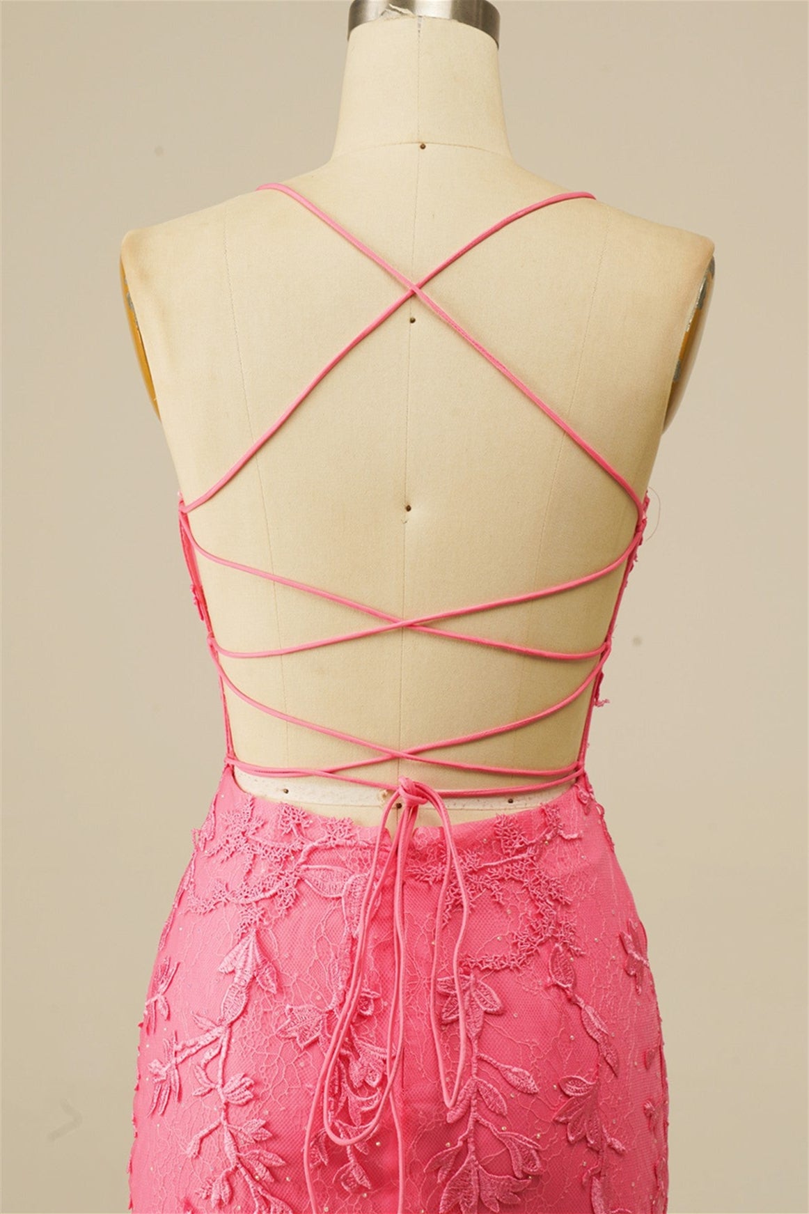 Pink Sweetheart Lace-Up Sheath Appliques Homecoming Dress