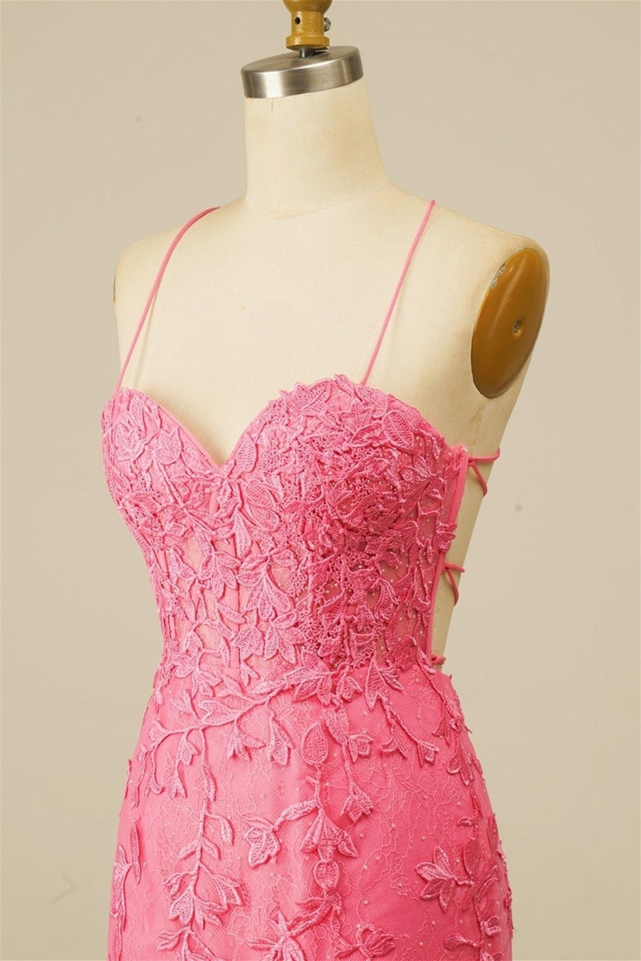 Pink Sweetheart Lace-Up Sheath Appliques Homecoming Dress