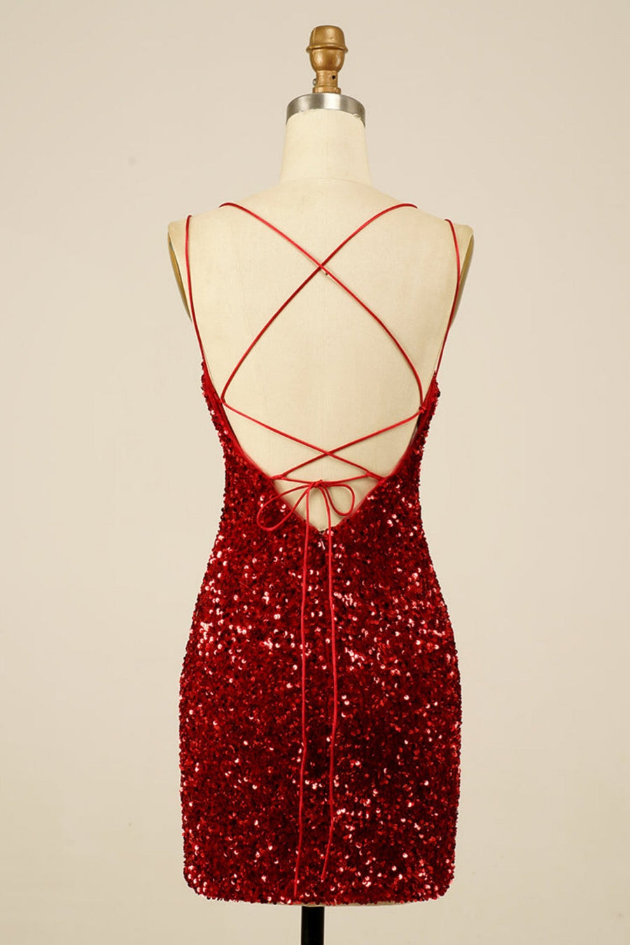 Wine Red Sequins Lace-Up Sheath Homecoming Dress with Slit