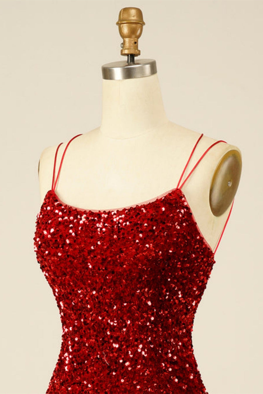 Wine Red Sequins Lace-Up Sheath Homecoming Dress with Slit