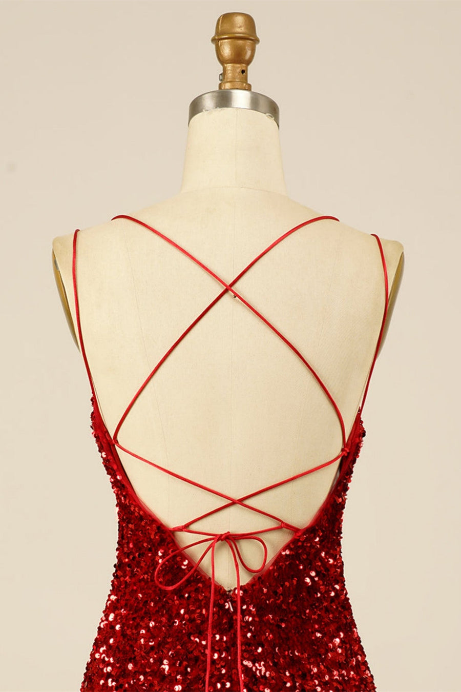 Wine Red Sequins Lace-Up Sheath Homecoming Dress with Slit
