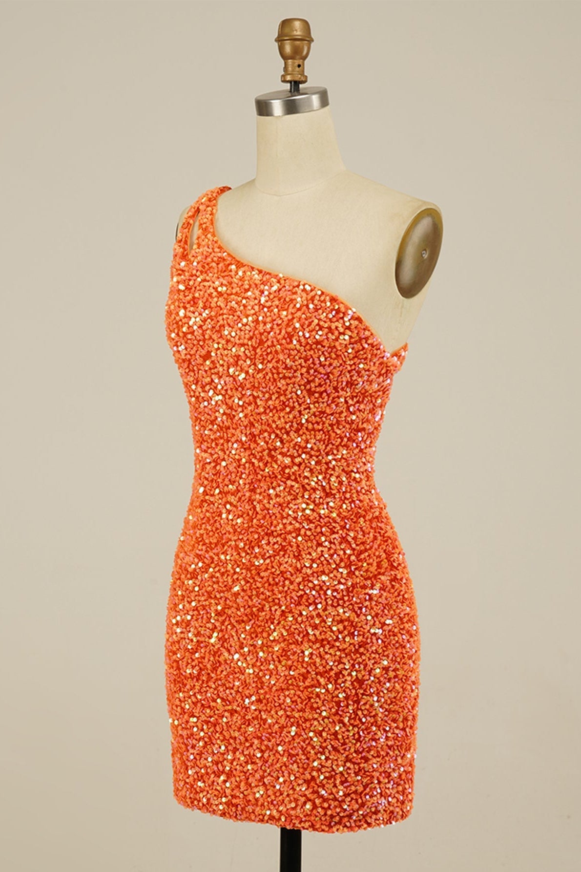 Orange Sequins One Shoulder Sheath Homecoming Dress