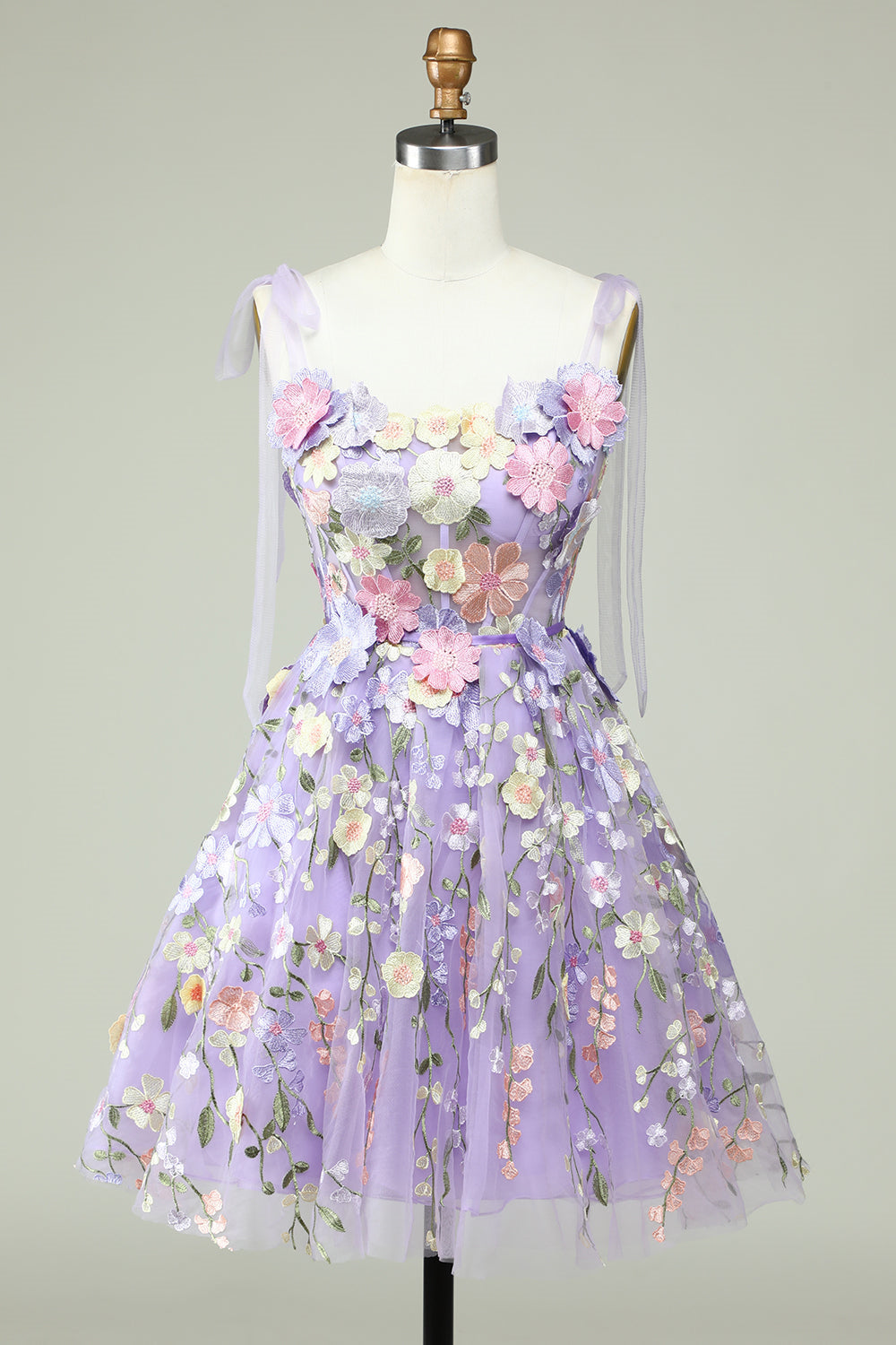 Lavender Bow Tie Shoulder A-line Flowers Homecoming Dress Lavender / US 2 Lavender Bow Tie Shoulder A-line Flowers Homecoming Dress Lavender / US 2