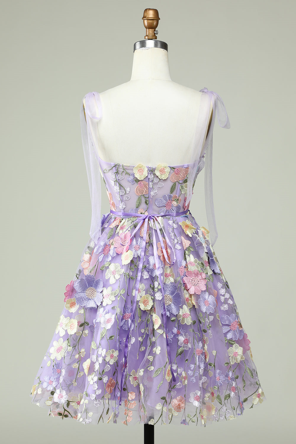 Lavender Bow Tie Shoulder A-line Flowers Homecoming Dress