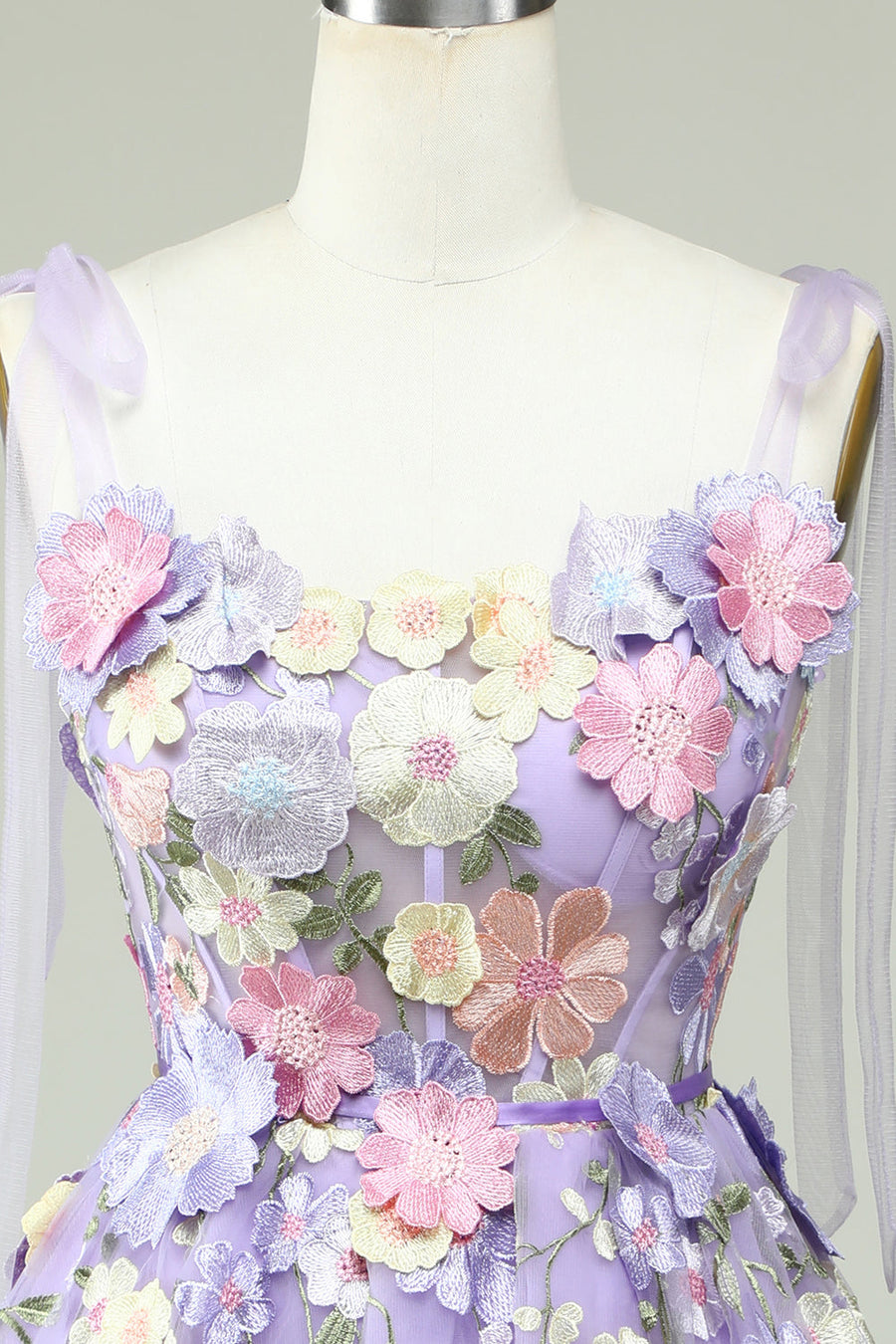 Lavender Bow Tie Shoulder A-line Flowers Homecoming Dress