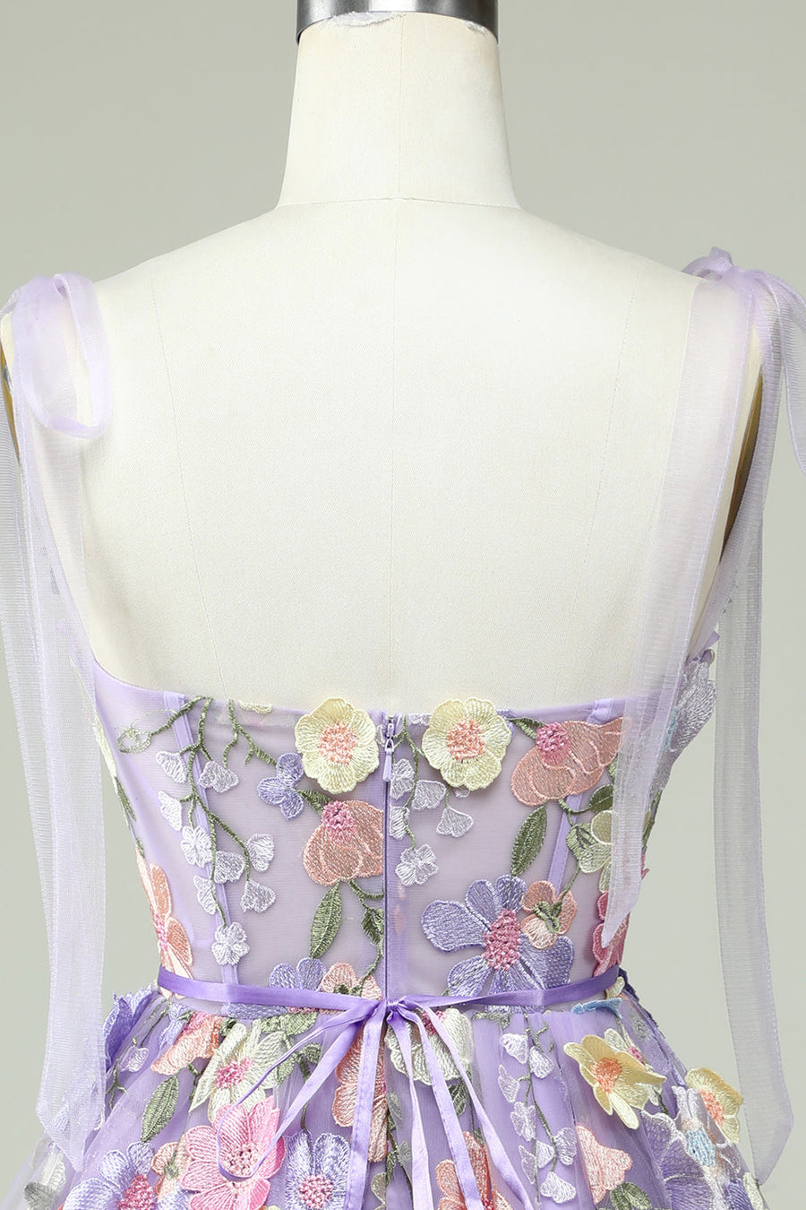 Lavender Bow Tie Shoulder A-line Flowers Homecoming Dress