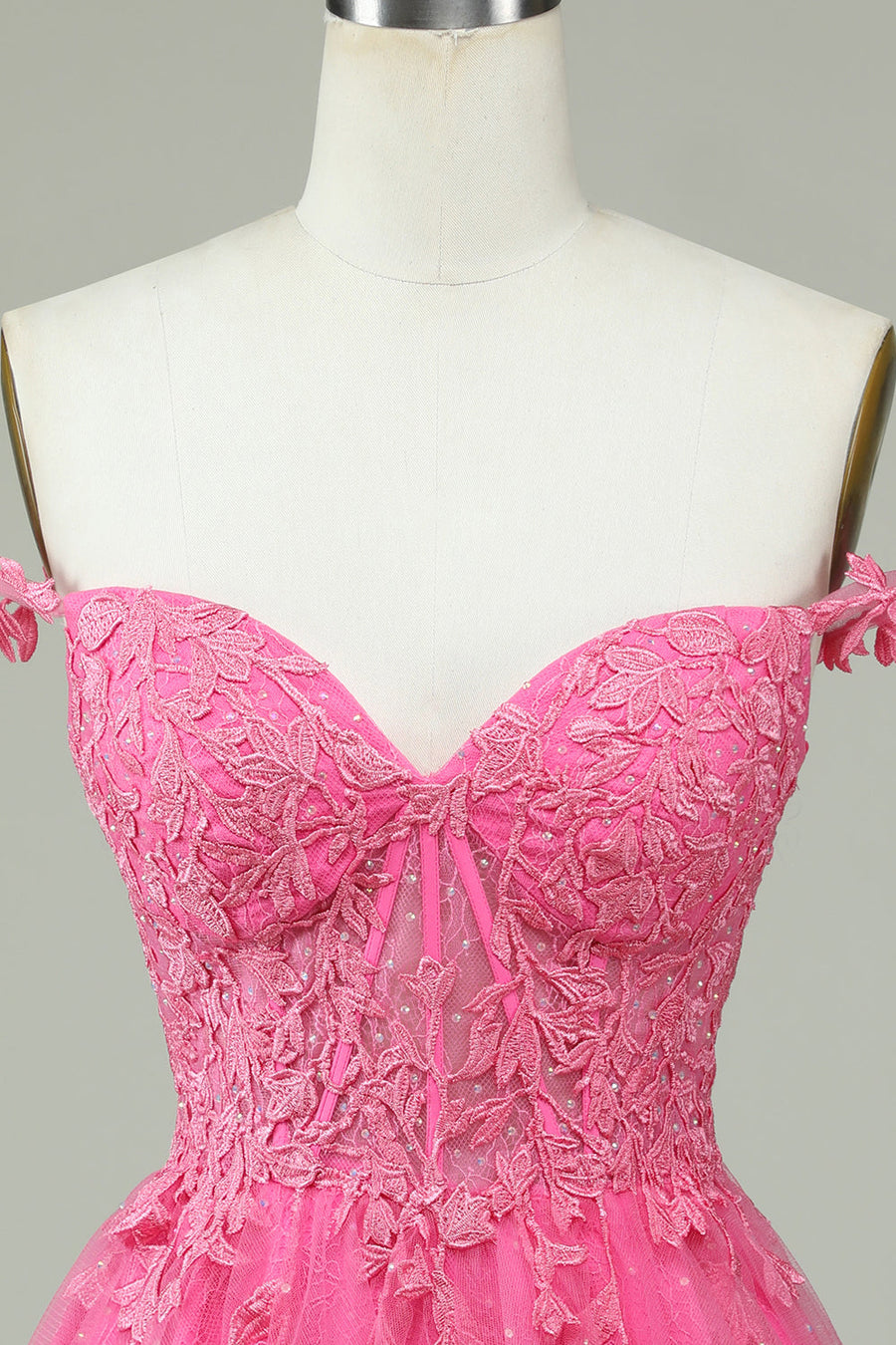 Hot Pink A-line Flower Straps Appliques Tulle Homecoming Dress