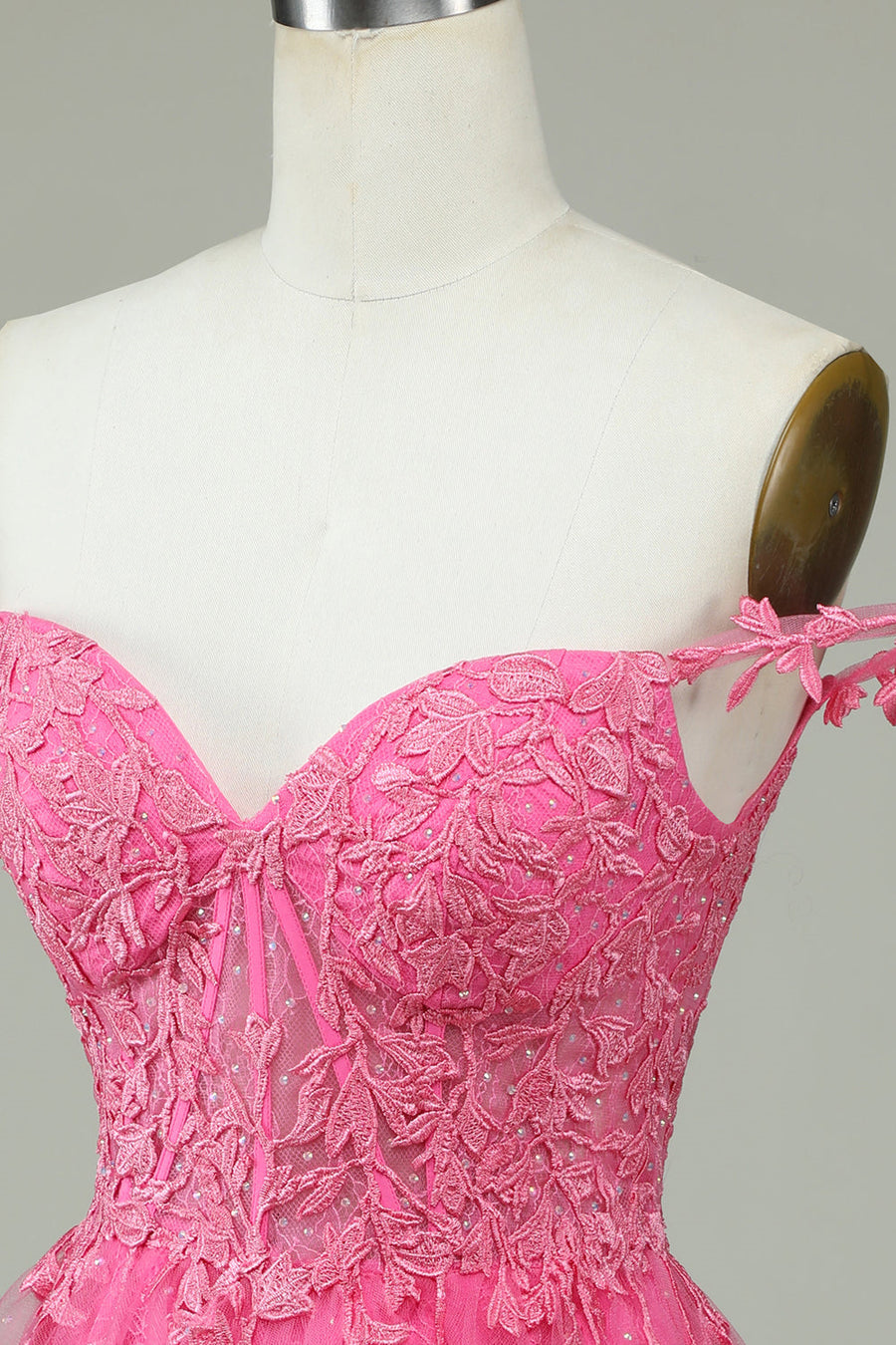 Hot Pink A-line Flower Straps Appliques Tulle Homecoming Dress