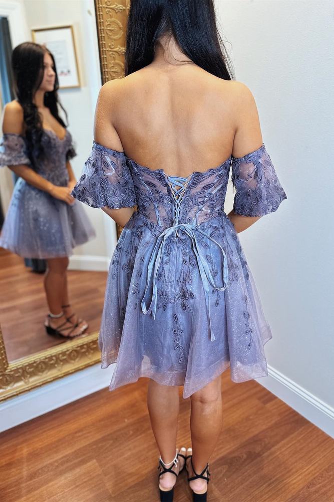 Lilac Sweetheart Off-the -shoulder Sequins Homecoming Dress