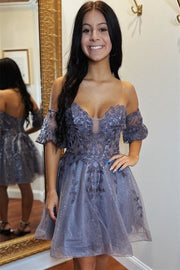 Lilac Sweetheart Off-the -shoulder Sequins Homecoming Dress