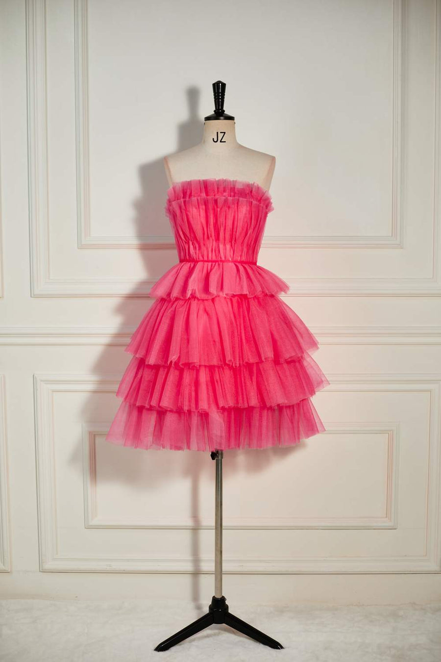 Watermelon Strapless Multi-Layers A-line Tulle Homecoming Dress