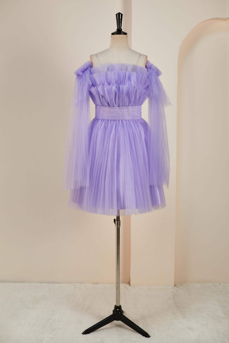 Lavender A-Line Straps Layers Tulle Cute Homecoming Dress, DP2967