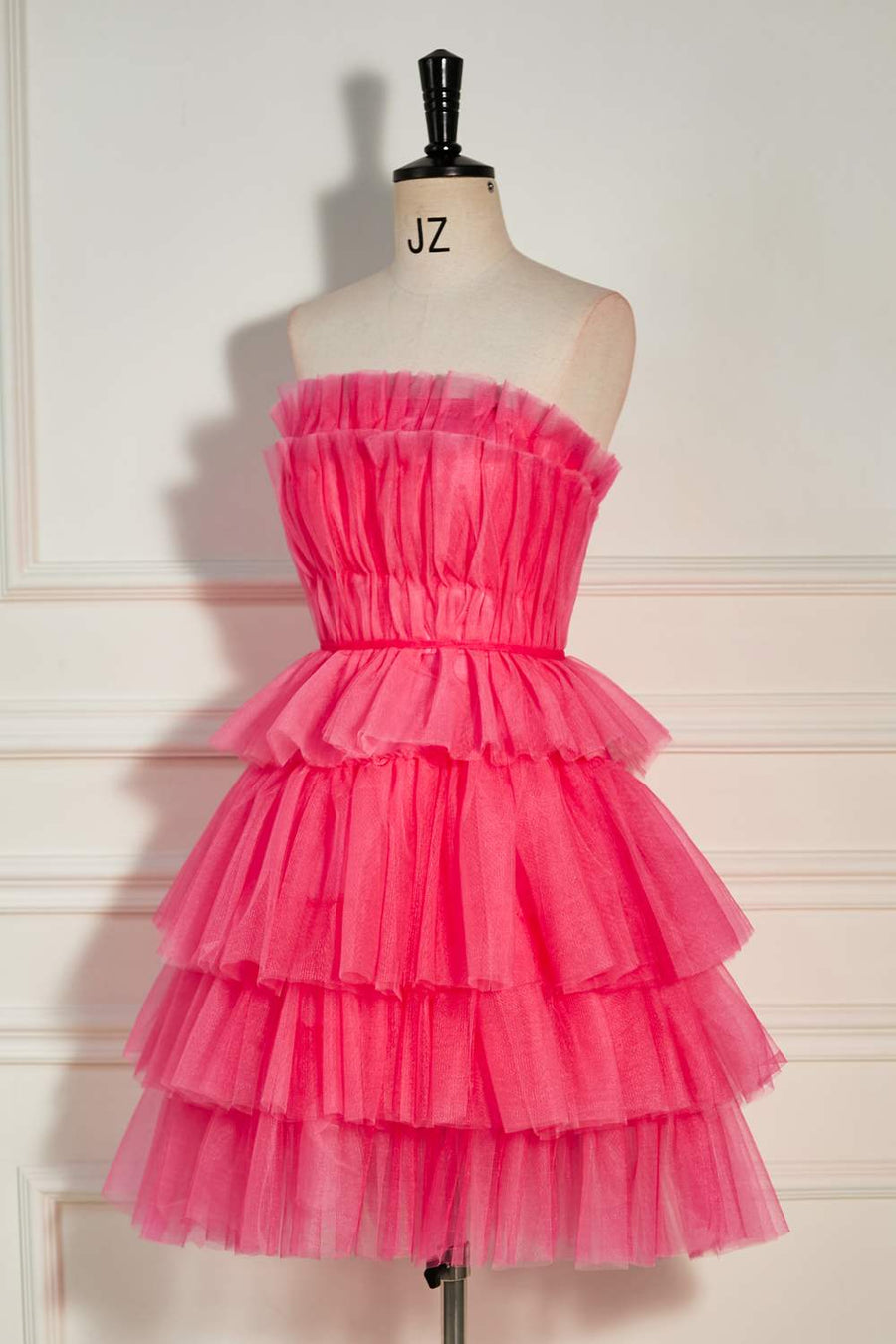 Watermelon Strapless Multi-Layers A-line Tulle Homecoming Dress