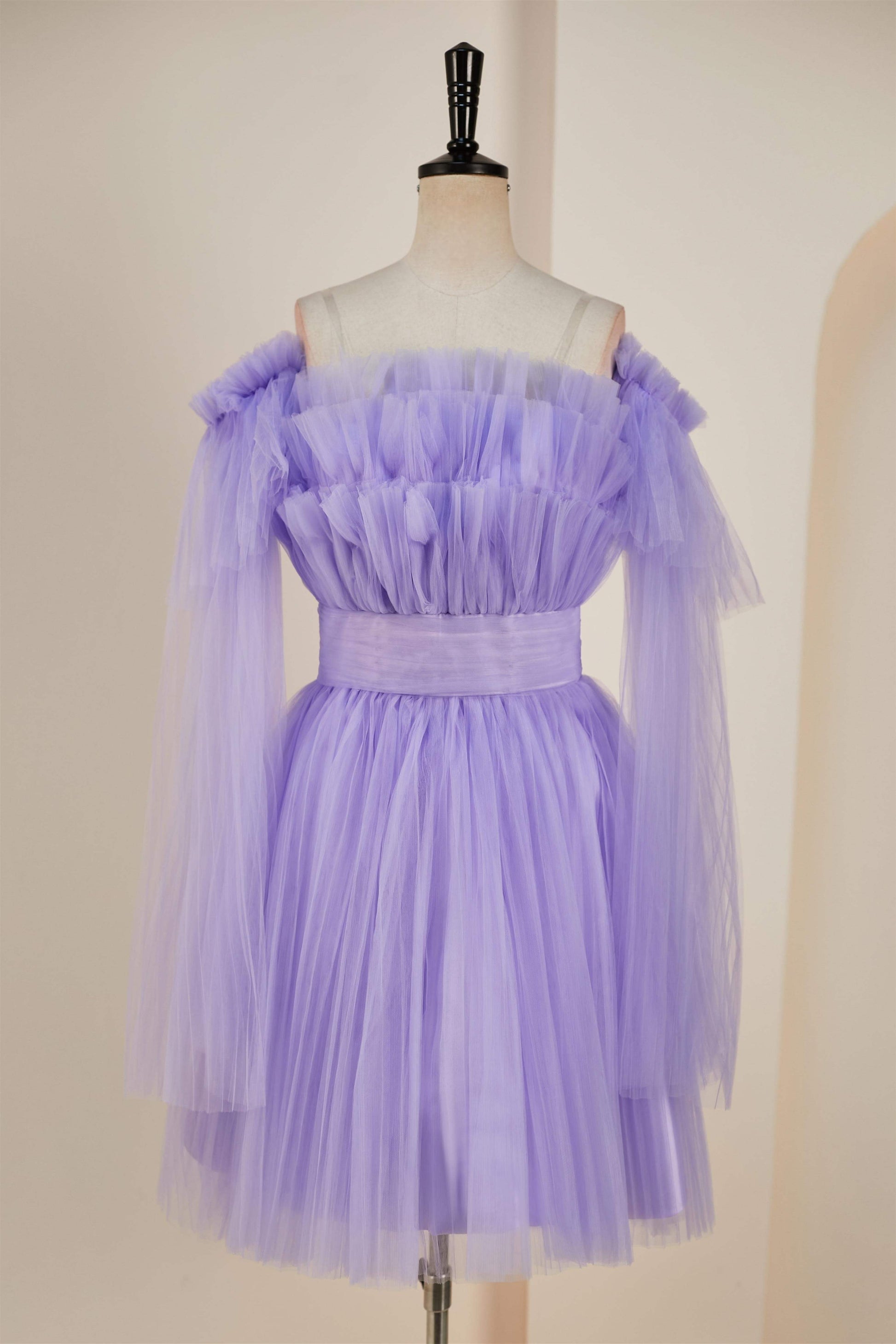 Lavender Strapless A-line Layers Homecoming Dress with Detachable Sleeves