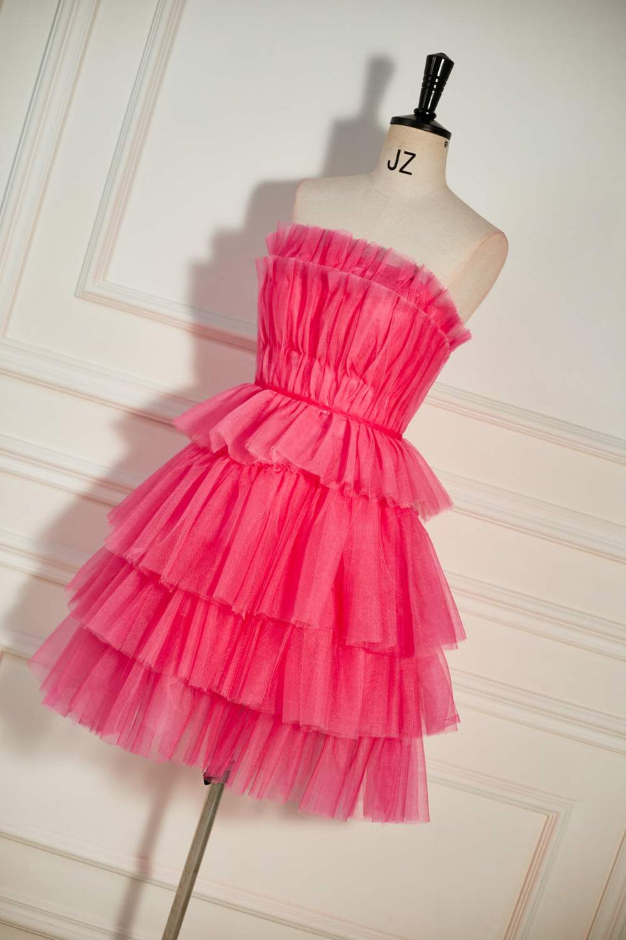 Watermelon Strapless Multi-Layers A-line Tulle Homecoming Dress