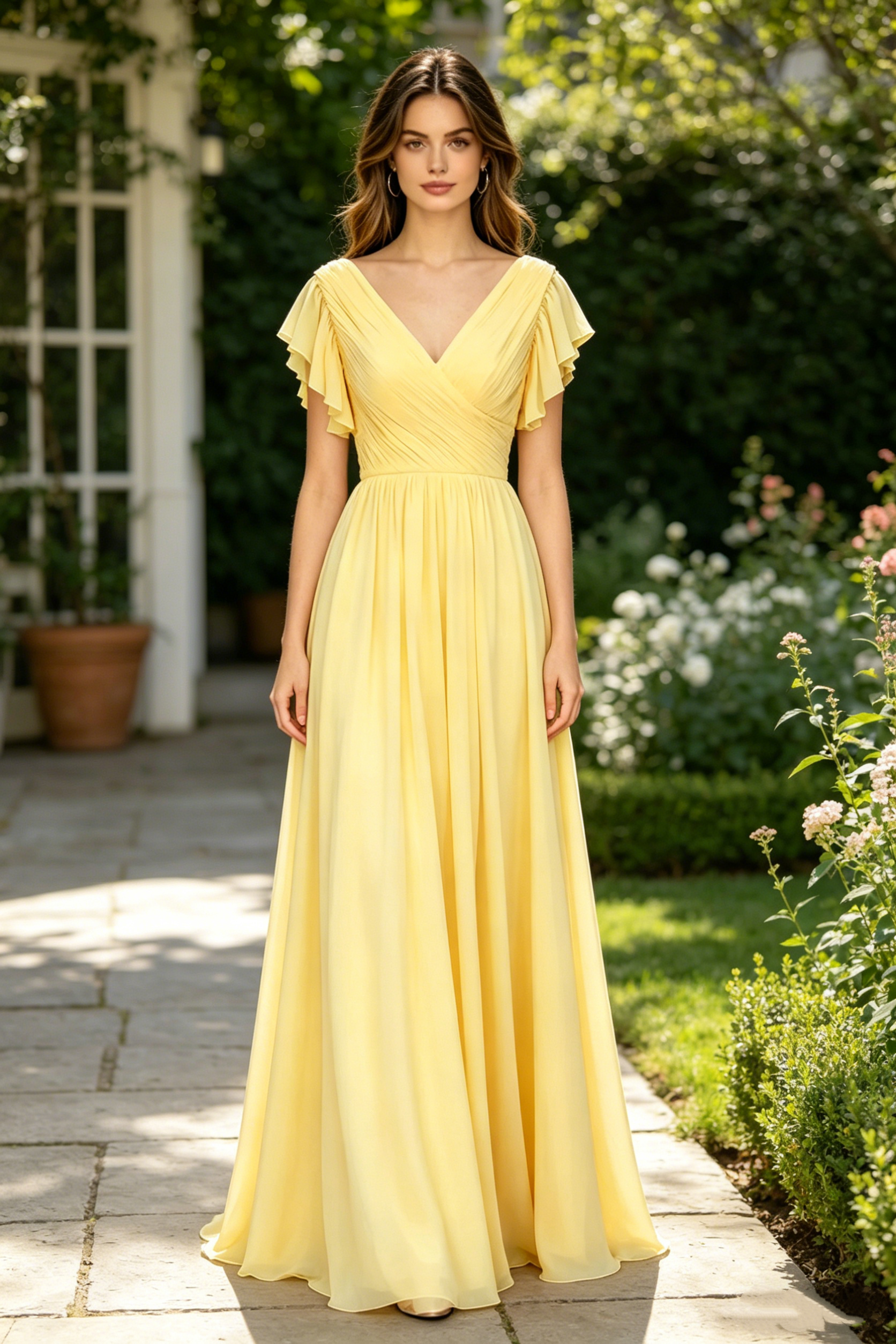 faux wrap pleated chiffon bridesmaid dress Harper Chiffon Faux Wrap Dress