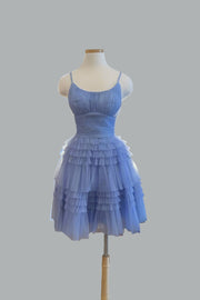 Blue Straps A line Multi-Layers Tulle Homecoming Dress