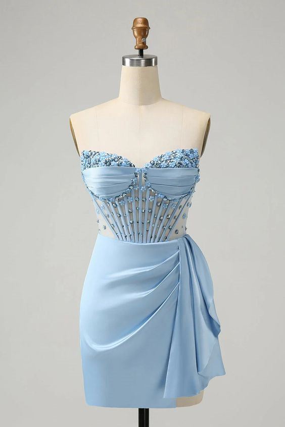 Sparkly Blue Bodycon Corset Homecoming Dress with Beading Sweetheart C | Joyofdress Sparkly Blue Bodycon Corset Homecoming Dress with Beading Sweetheart C | Joyofdress