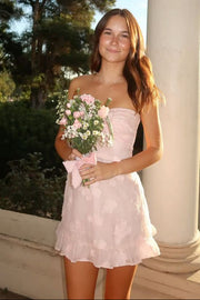 Modest Sweetheart Strapless Floral Satin Ruffle Short Homecoming Dress