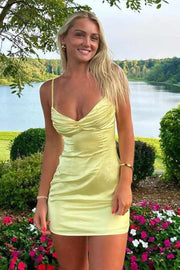 Yellow Tight Spaghetti Strap Homecoming Dress