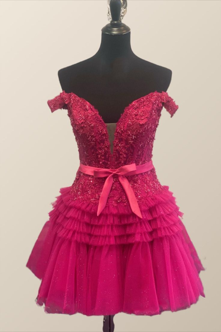 Lavender Plunging Off-the-Shoulder A-line Layers Appliques Homecoming Dress