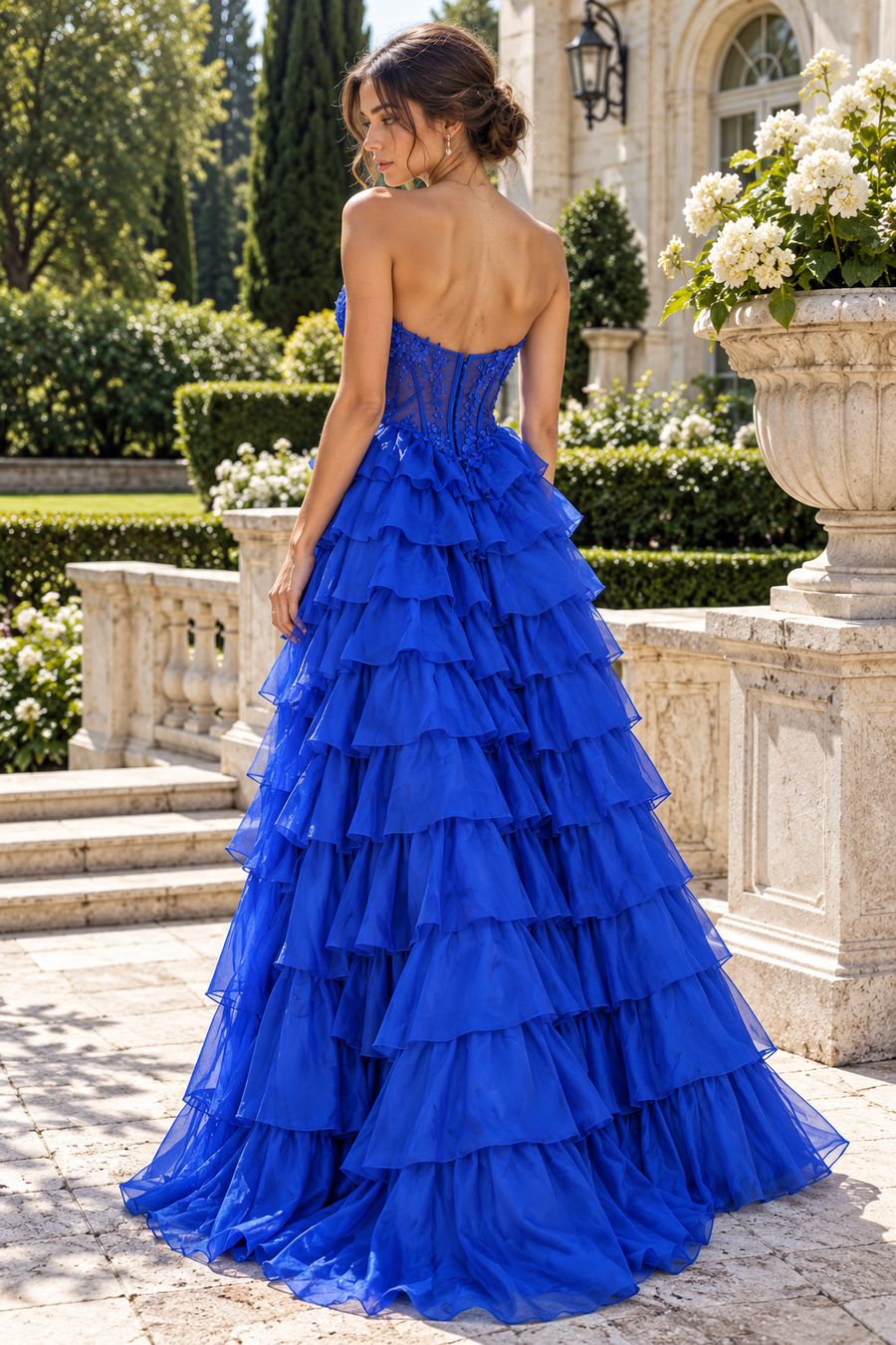 Fashion A-Line Empire Strapless Ruffle Formal Party Prom Dress