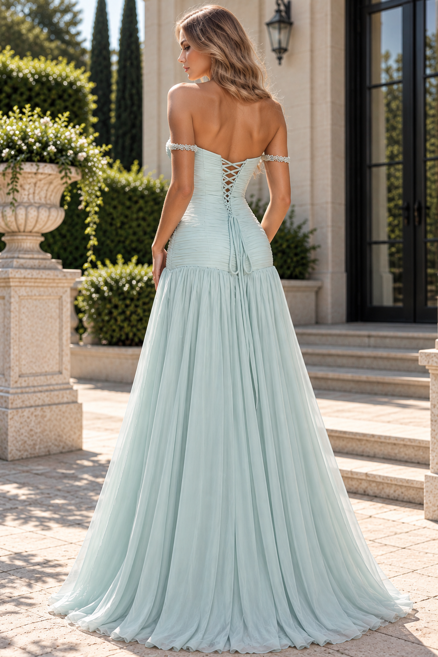 Sweetheart Off-Shoulder Pleated Chiffon A-Line Party Prom Dress