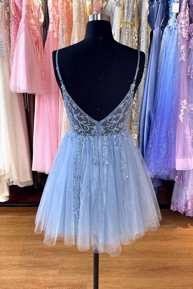 Blue Sweetheart A-line Straps Tulle Homecoming Dress