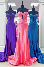 Strapless Twisted Knot Satin Mermaid Prom Dress with Slit