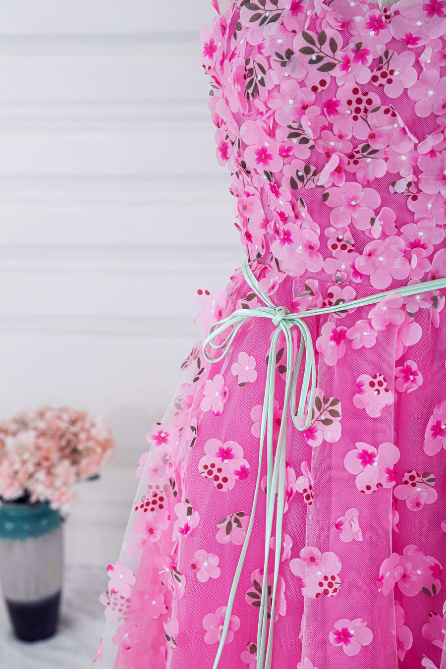 Pink 3D Floral A-Line Cap Sleeves Long Prom Dress with Slit Pink / US 6 Pink 3D Floral A-Line Cap Sleeves Long Prom Dress with Slit Pink / US 6