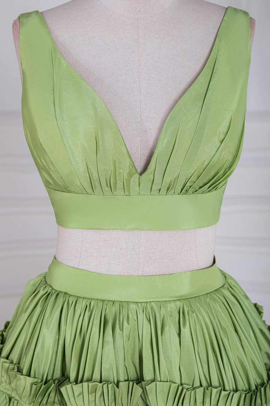 Green Plunging V Two-Piece Ruffle Layers A-line Long Prom Dress Custom Color / US 10 Green Plunging V Two-Piece Ruffle Layers A-line Long Prom Dress Custom Color / US 10