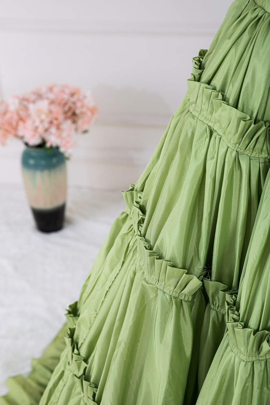 Green Plunging V Two-Piece Ruffle Layers A-line Long Prom Dress Custom Color / US 10 Green Plunging V Two-Piece Ruffle Layers A-line Long Prom Dress Custom Color / US 10