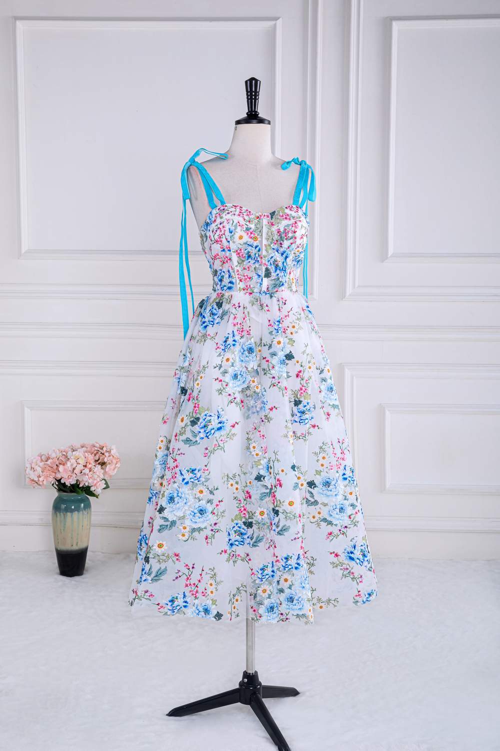 White Straps Vintage Bowknot Lovely Birthday Dress Long Prom Dress, DP3143 main image 0