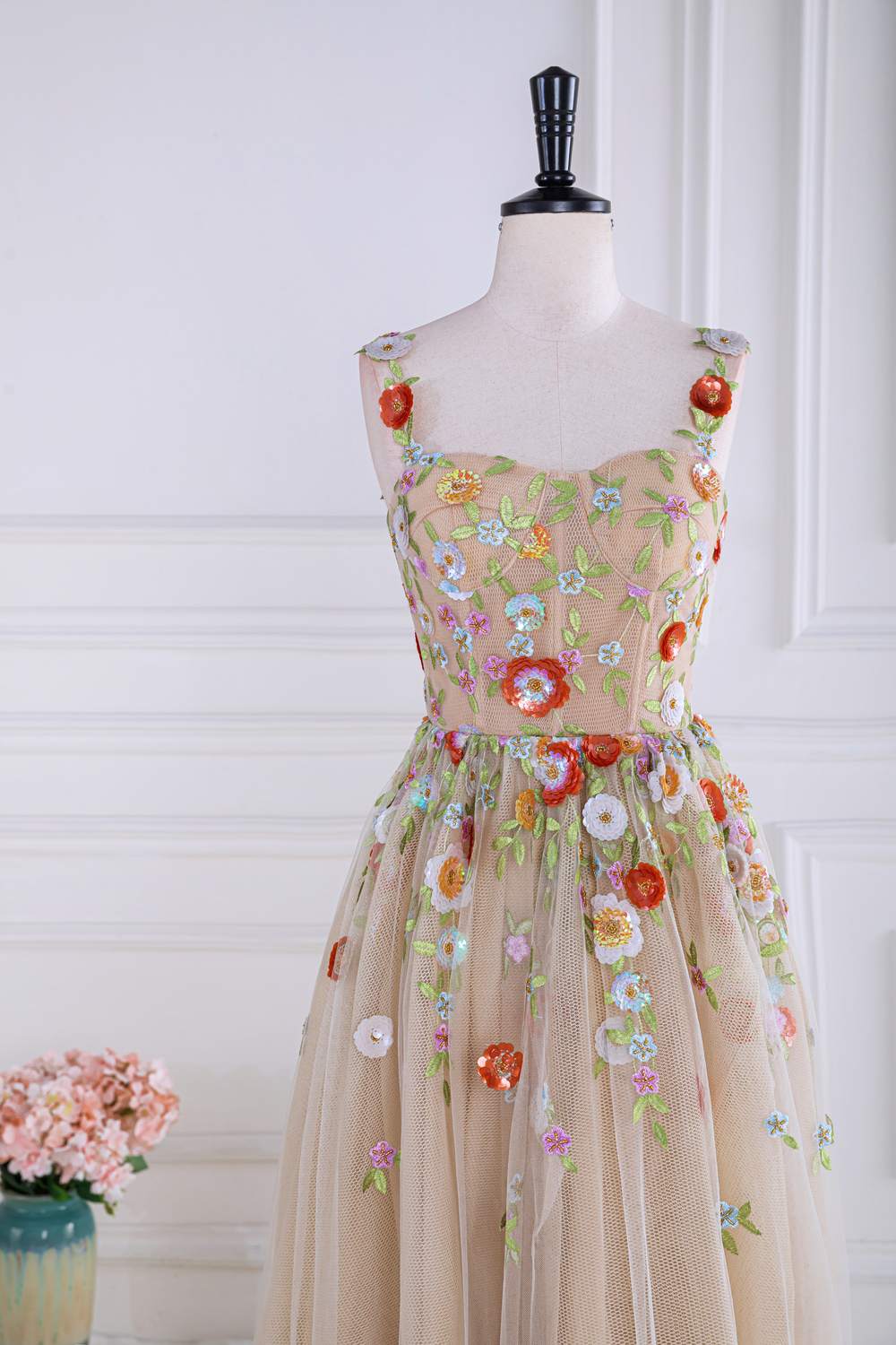 Flower tulle prom outlet dress