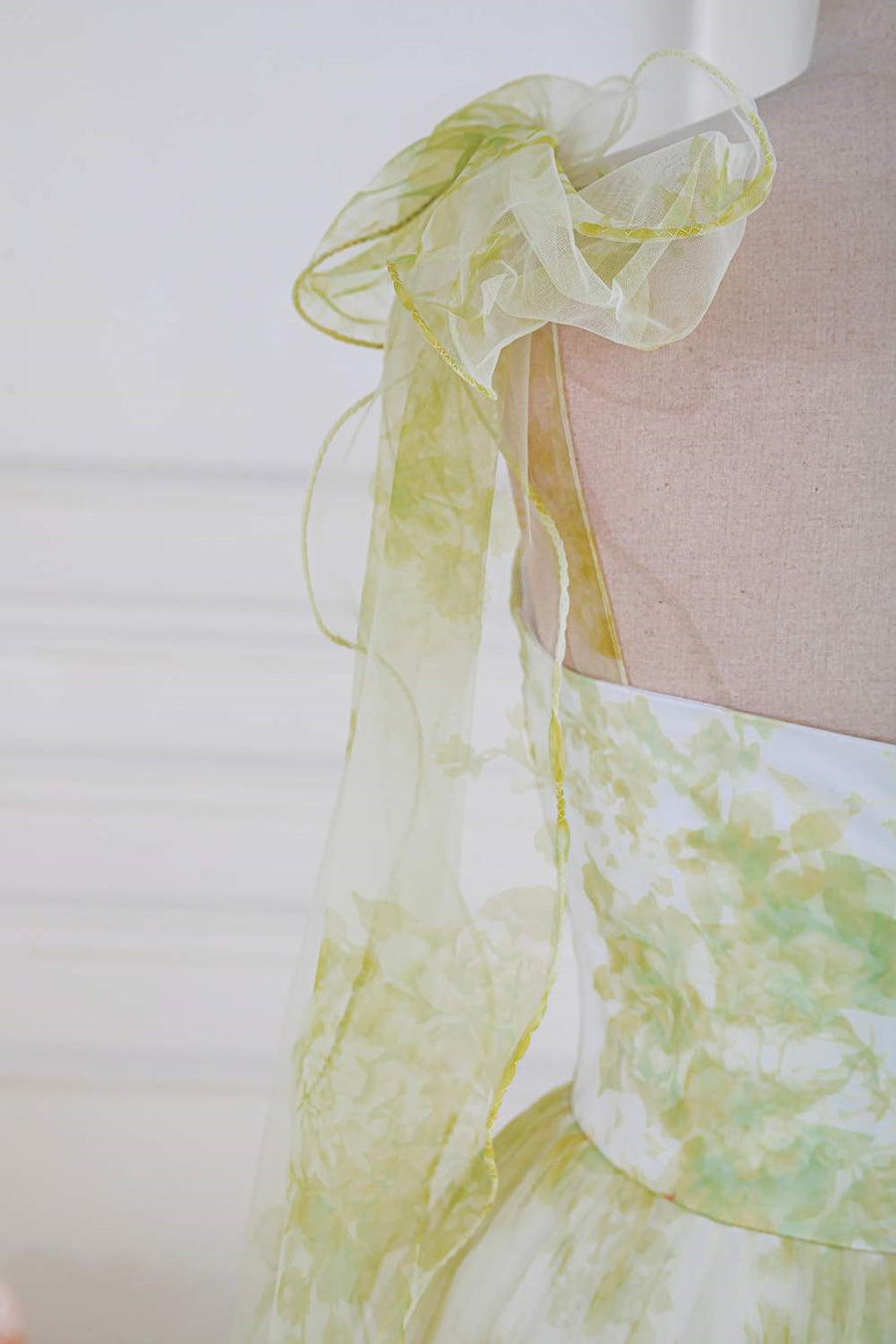 Light Yellow Bow Tie Straps Twisted Knot Ruffled Floral Long Prom Dress Light Yellow / US 8 Light Yellow Bow Tie Straps Twisted Knot Ruffled Floral Long Prom Dress Light Yellow / US 8