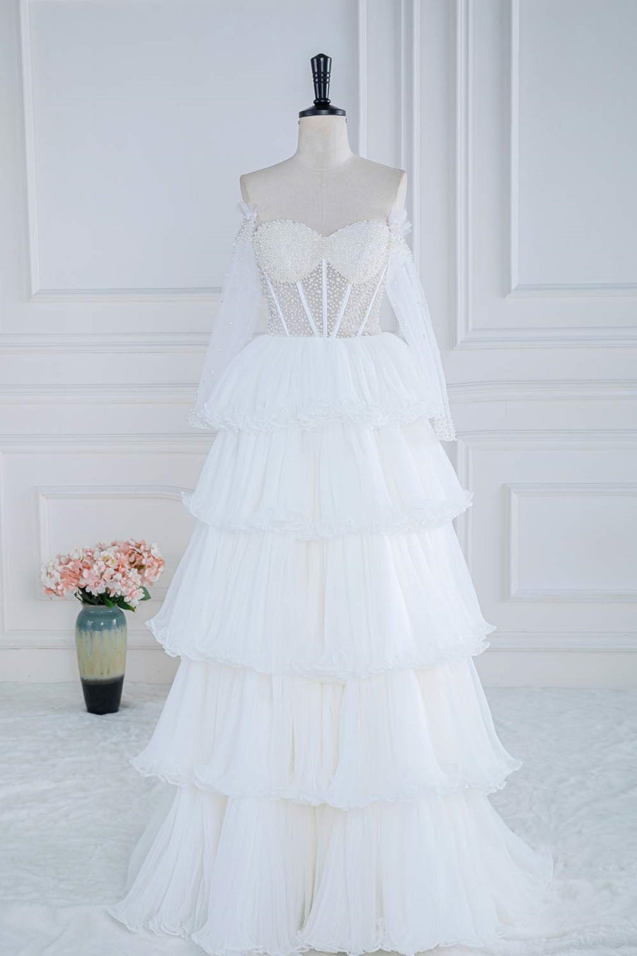 white beaded prom dress One Shoulder Sweetheart White Beaded Mermaid Prom Dress Evening Dress SELINADRESS