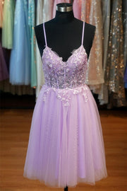 Lilac Sweetheart A-line Straps Tulle Homecoming Dress