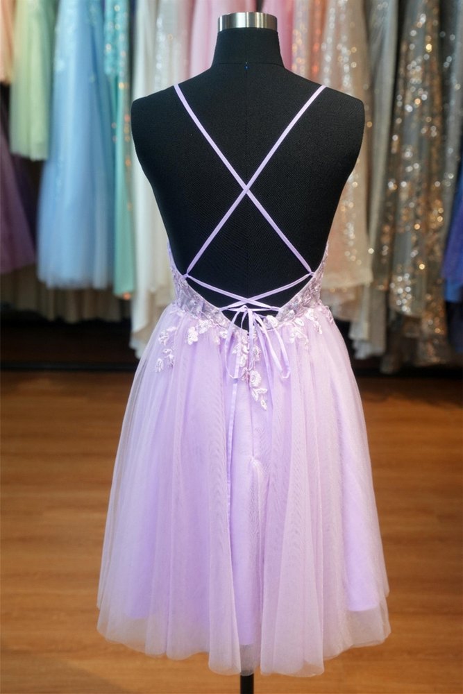 Lilac Sweetheart A-line Straps Tulle Homecoming Dress