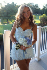 Sweetheart Sleeveless Floral Lace A-Line Mini Party Homecoming Dress