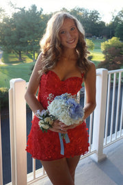 Sweetheart Sleeveless Floral Lace A-Line Mini Party Homecoming Dress