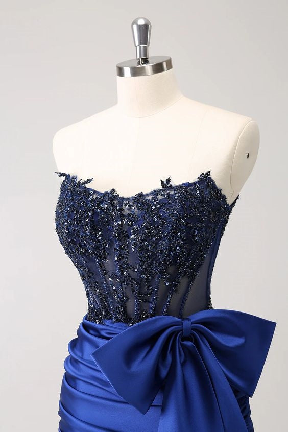 Sparkly Navy Strapless Beaded Appliques Tight Homecoming Dress | Joyofdress Sparkly Navy Strapless Beaded Appliques Tight Homecoming Dress | Joyofdress
