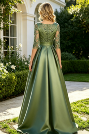 V-Neck Half-Sleeves A-Line Two Tone Mother Of The Bride Dress
