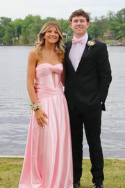 Dark Navy Sweetheart Strapless Satin A-Line Empire Party Prom Dress