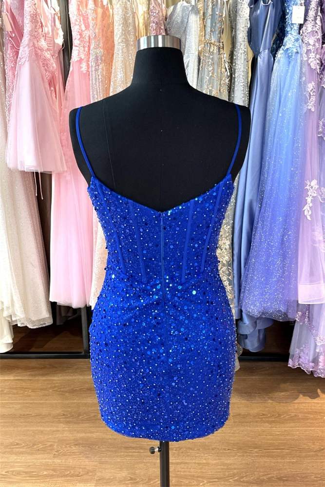 Sweetheart Spaghetti Straps Sequin Bodycon Homecoming Dress